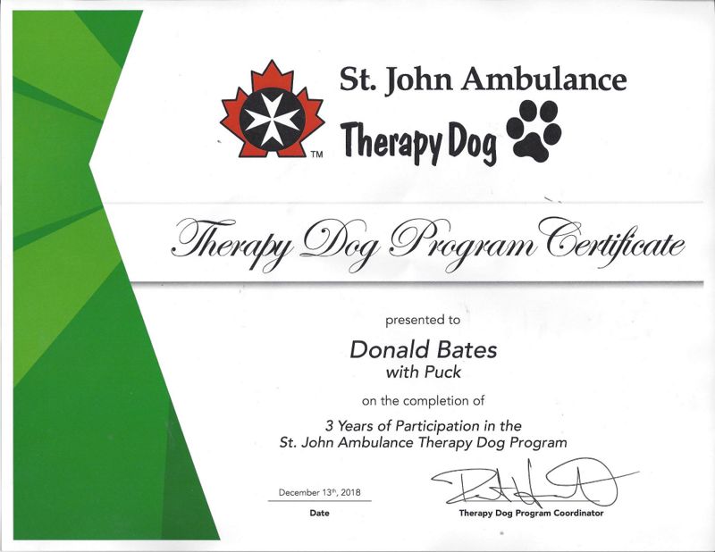 SJA Certified Therapy Dog